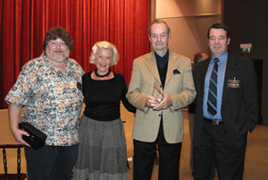 Cinema Retro's Dave Worrall and Lee Pfeiffer with Honor Blackman and Guy Hamilton